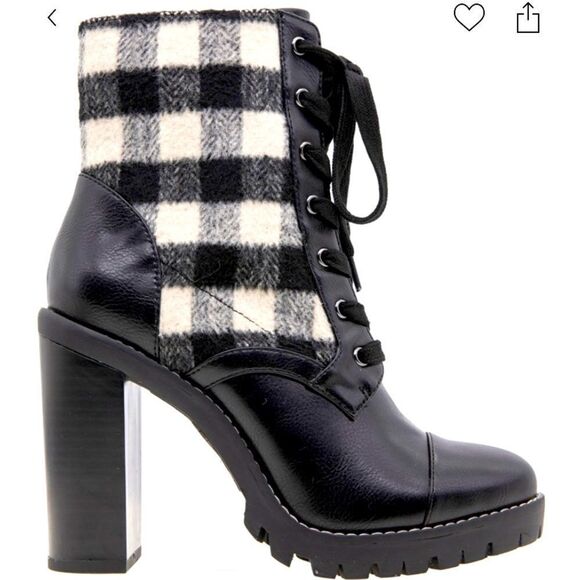 BCBGeneration Pilas Black/Ivory Block Heel Boot Plaid Fall 2021 - Picture 1 of 8
